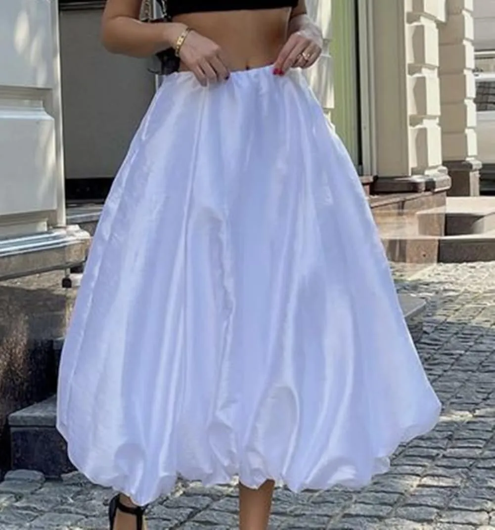 Y2k Bubble Maxi Skirt for Women Boho High Elastic Waist A Line Pleated Long Skirt Ruffle Smocked Midi Skirt