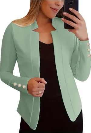 YMING Womens Oversized Open Front Work Blazer Long Sleeve Office Jacket Solid Color Short Cardigans