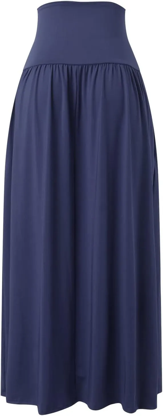 YOLAI Plus Size Maxi Skirts for Women High Waist Ankle Length Skirt A-Line Flowy Swing Pleated Skirt with Pockets