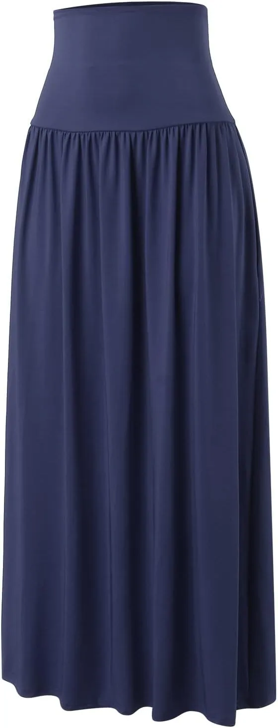 YOLAI Plus Size Maxi Skirts for Women High Waist Ankle Length Skirt A-Line Flowy Swing Pleated Skirt with Pockets