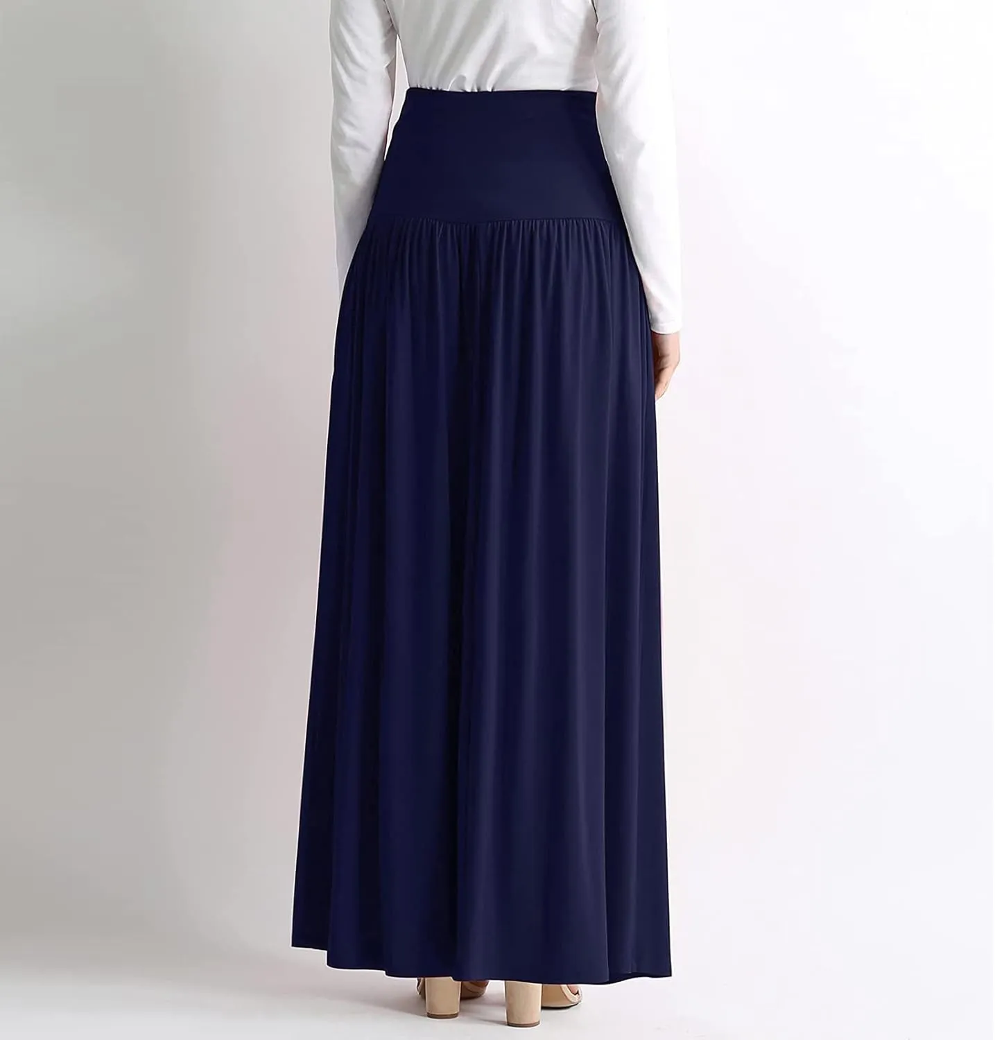 YOLAI Plus Size Maxi Skirts for Women High Waist Ankle Length Skirt A-Line Flowy Swing Pleated Skirt with Pockets