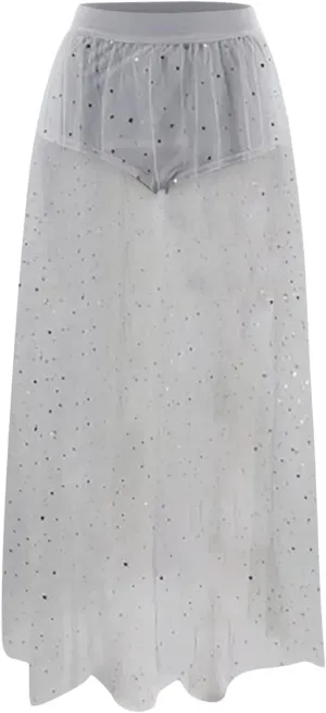 YOLAI Women Mesh See Through Skirt High Waist Galaxy Print Maxi Skirt Sexy 2 in 1 Sheer Skirt