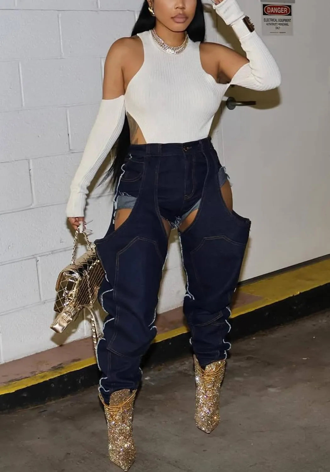 YOOTIKO Women Baggy Jeans Y2k High Waisted Wide Leg Boyfriend Patchwork Ripped Jeans Streetwear