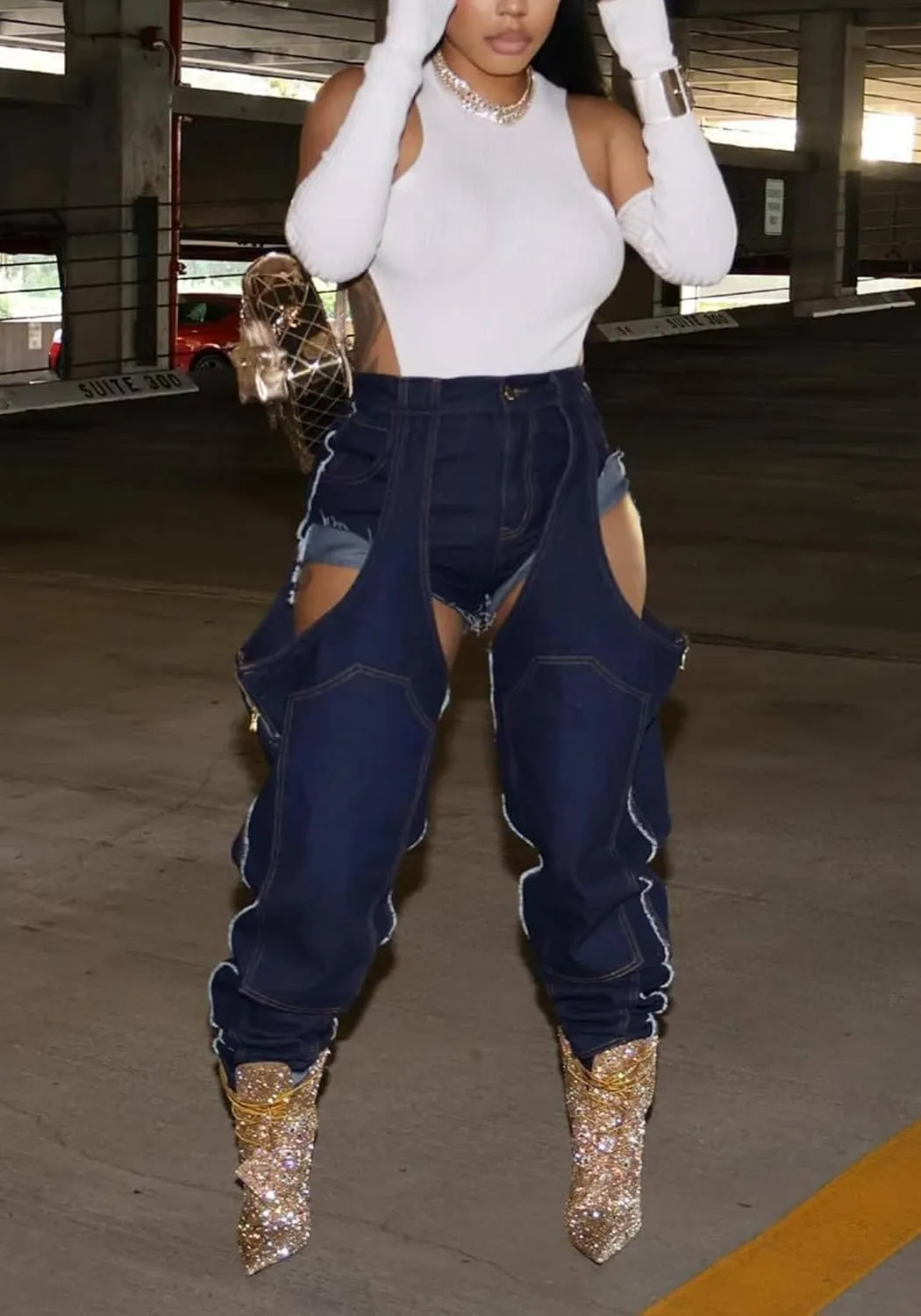 YOOTIKO Women Baggy Jeans Y2k High Waisted Wide Leg Boyfriend Patchwork Ripped Jeans Streetwear