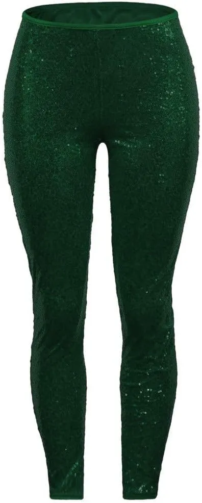 ZYXTIM Women's Shiny Sequin Petite Pants High Waist Stretchy Casual Hip Hop Club Wear Straight Leg Plus Size Pencil Pant